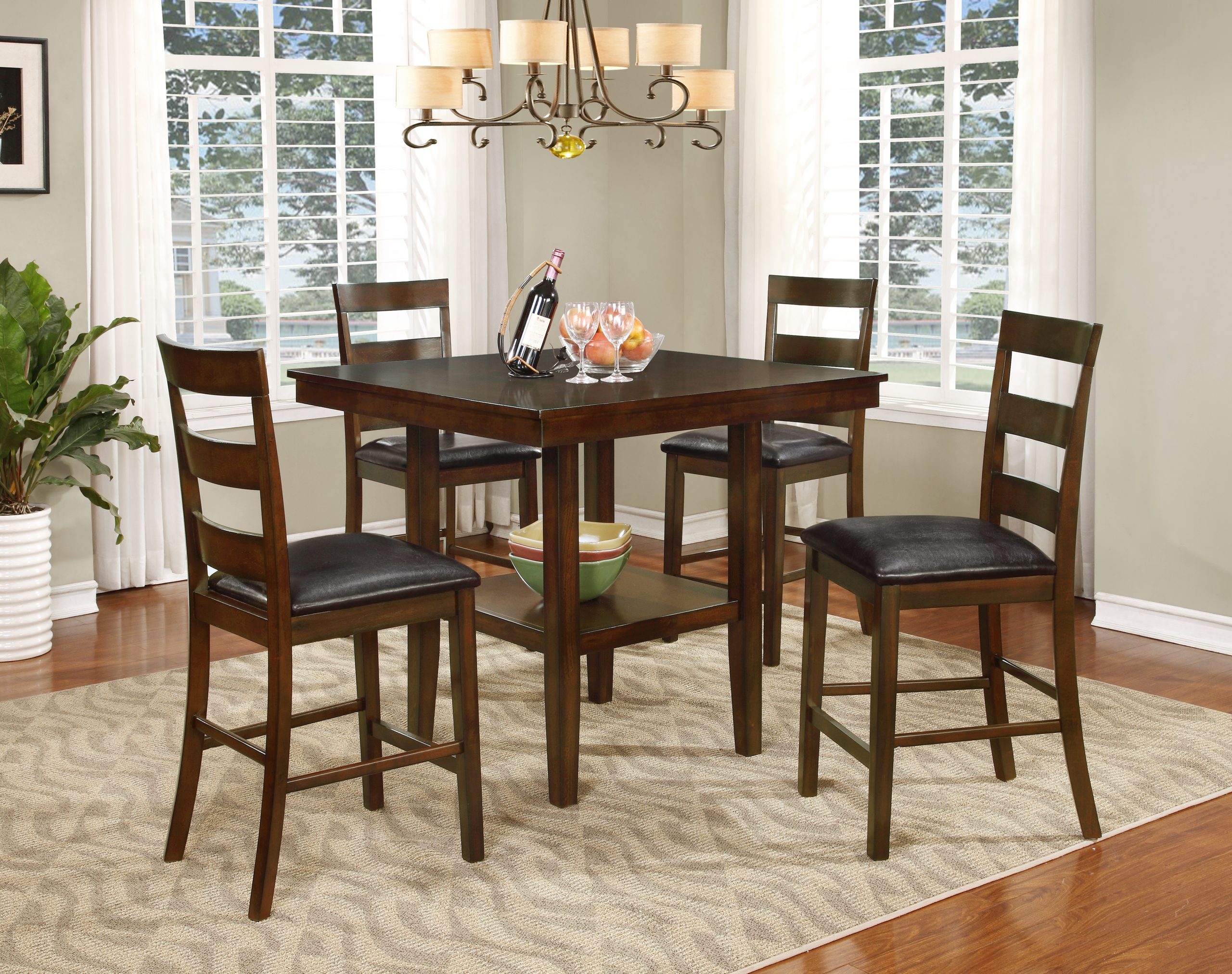 WALNUT BROWN COUNTER HEIGHT TABLE W/4CHAIRS