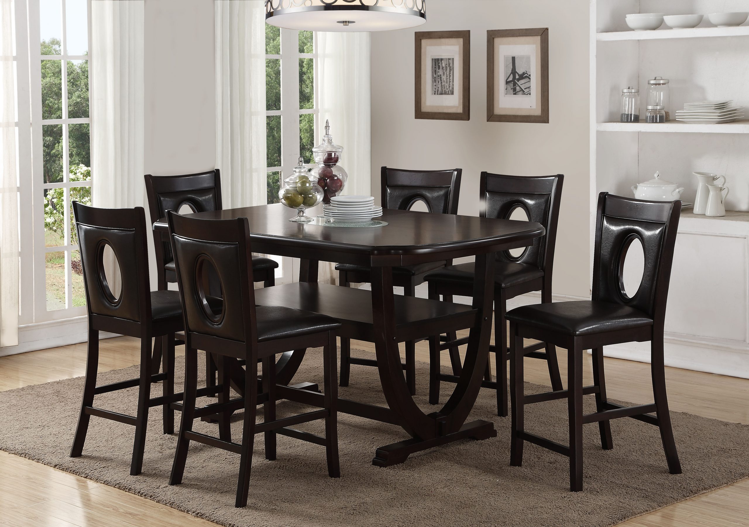 ESPRESSO COUNTER HEIGHT DINING SET W/ 6 CHAIRS