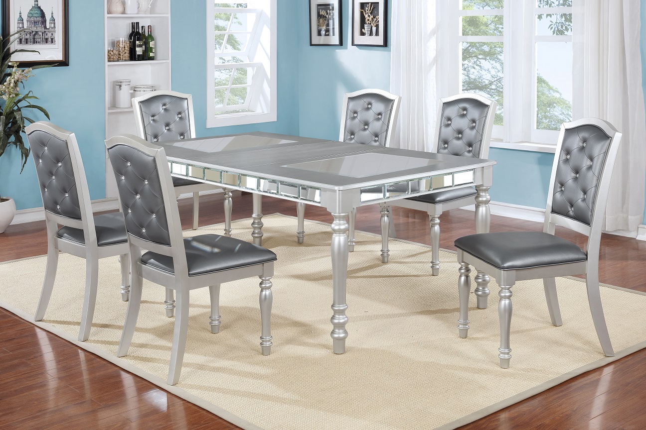 SILVER SHIMMERING FINSH DINING TABLE W/6 CHAIRS
