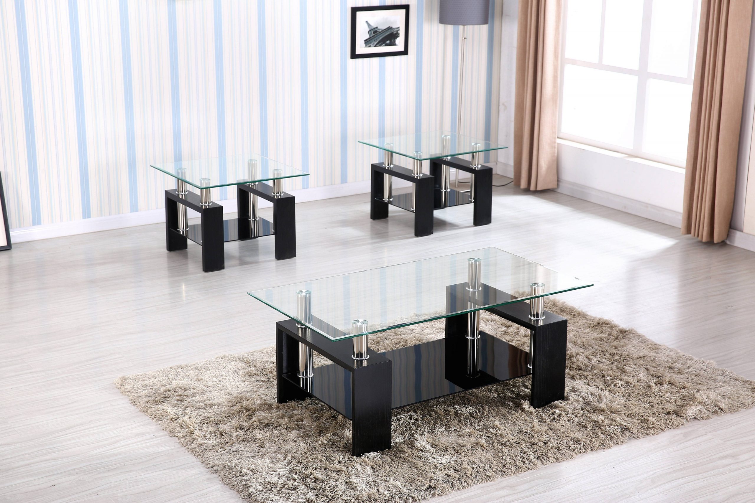 BLACK COFFEE TABLE W/ 2 END TABLES